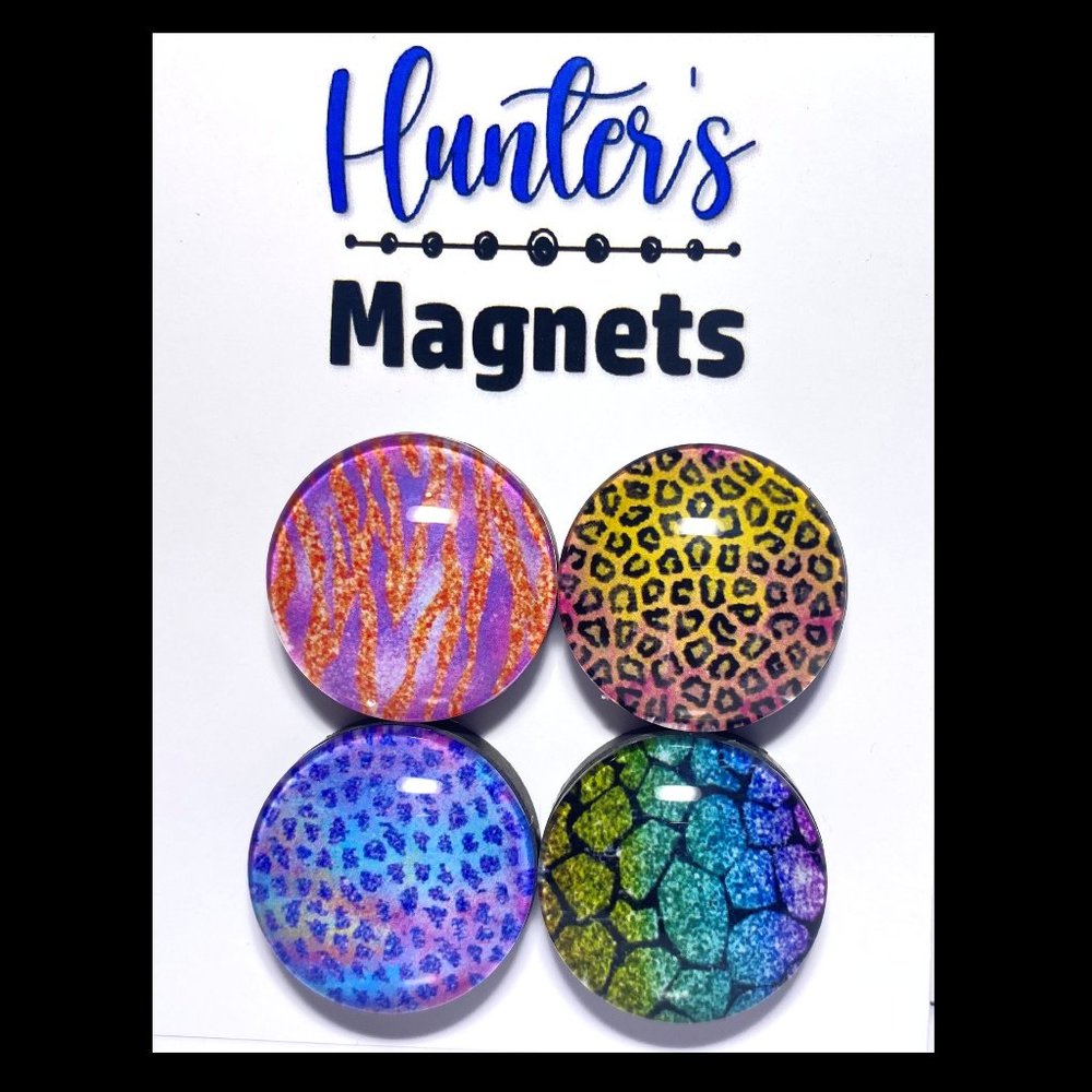 Set of 4 Colorful Animal Prints 1 Magnets - Refrigerator Kitchen Whiteboard
